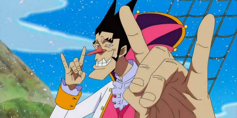 Foxy holding up weird hand signs in One Piece