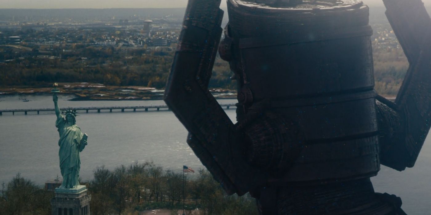 Galactus in front of the Statue of Liberty.