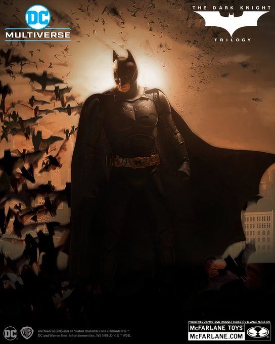 A part of McFarlane&rsquo;s DC Multiverse seven-inch figure line, their newest Batman Begins figure is Bale’s first Batsuit that he assembled using equipment from Wayne Enterprises. The product shot even recreates the film&rsquo;s main poster and its brown marketing color scheme. The figure will come with a staple McFarlane character card, a grapnel gun and a batarang.