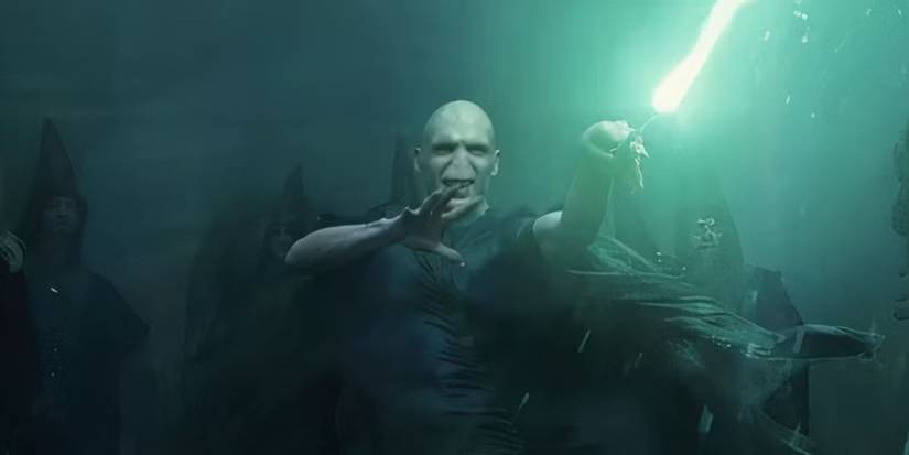Voldemort, played by Ralph Fiennes, smiling in 'Harry Potter and the Goblet of Fire.'