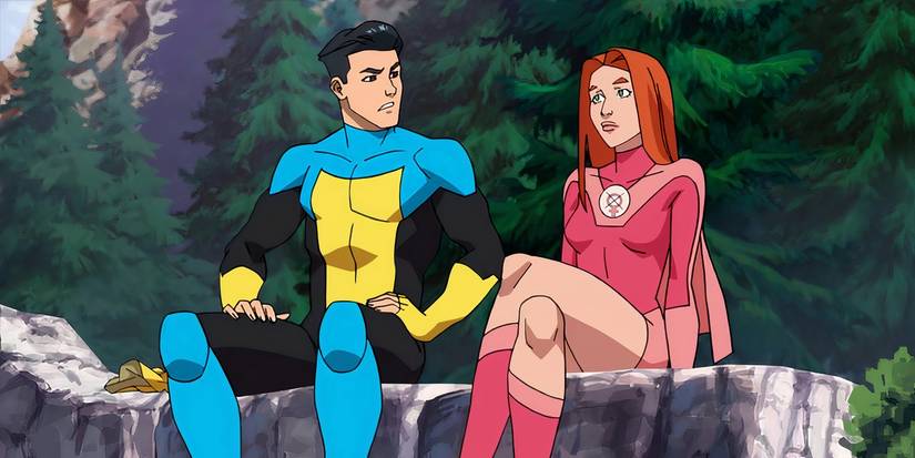 Invincible (Steven Yeun) talking with Atom Eve (Gillian Jacobs).