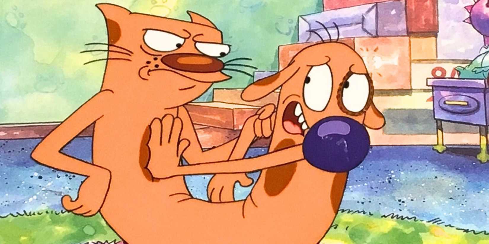 Cat voiced by Jim Cummings looking at Dog voiced by Tom Kenny in CatDog (1998-2004)