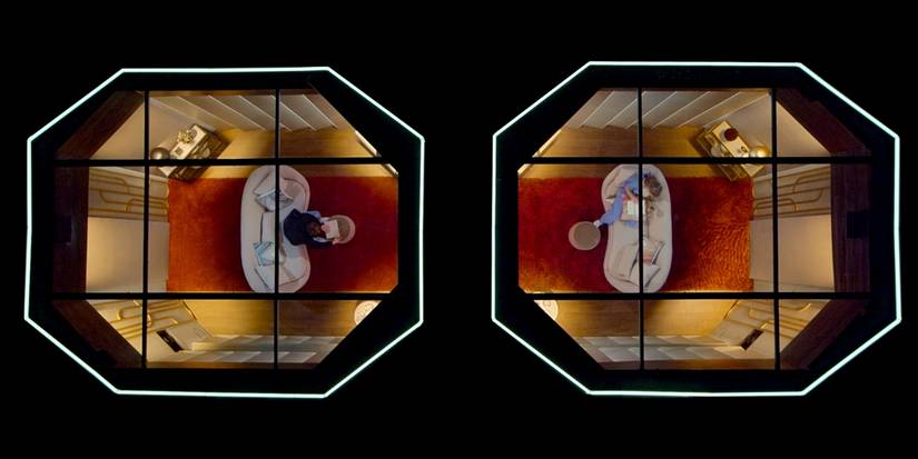 overhead view of Daniel and Taylor's date in the pods on 'Love Is Blind' Season 8.