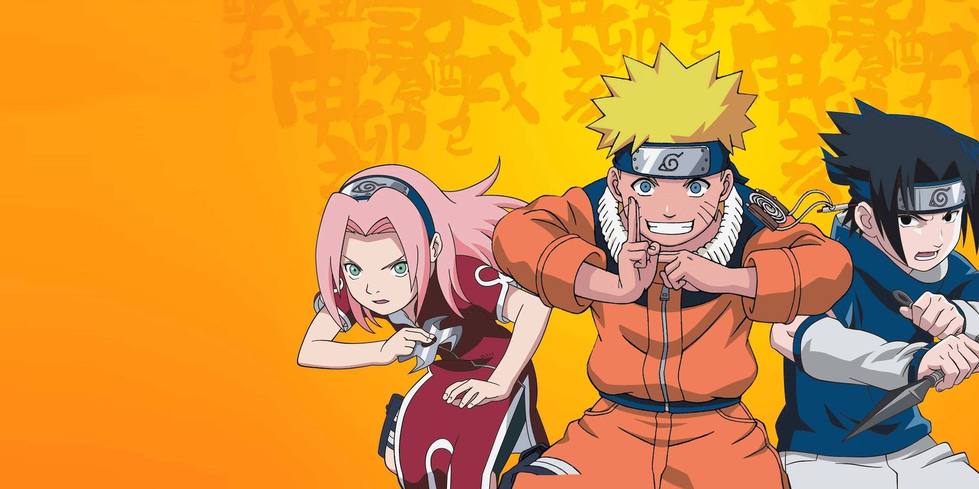 Three characters from Naruto against a yellowish orange background.