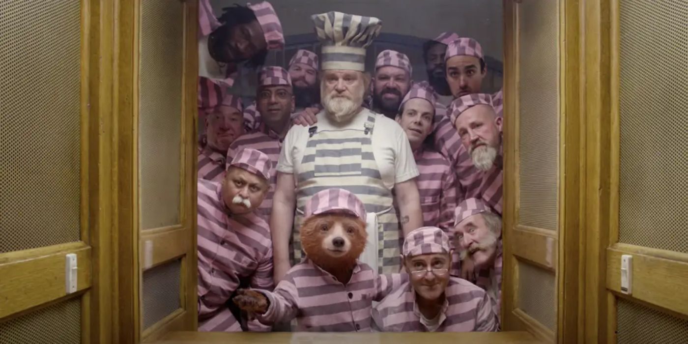 Paddington, Knuckles McGenty, and a group of prisoners in 'Paddington 2'