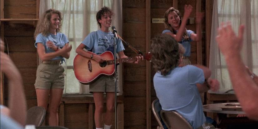Pamela Springsteen as Angela Johnson / Angela Baker and Renée Estevez as Molly Nagle perform a song in Sleepaway Camp II: Unhappy Campers