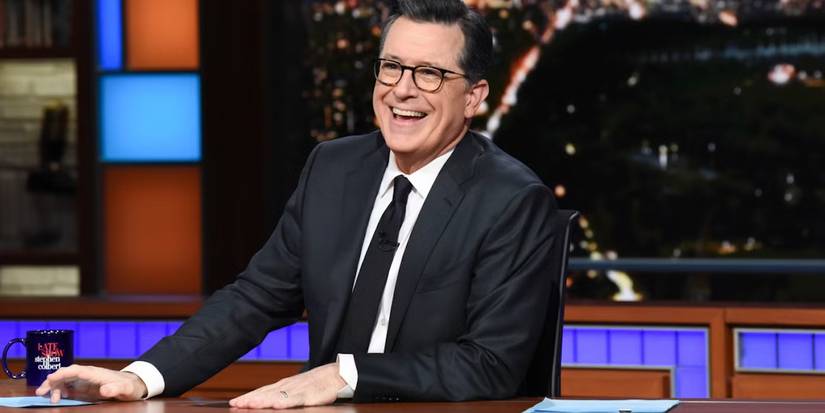 Stephen Colbert talking to the audience.