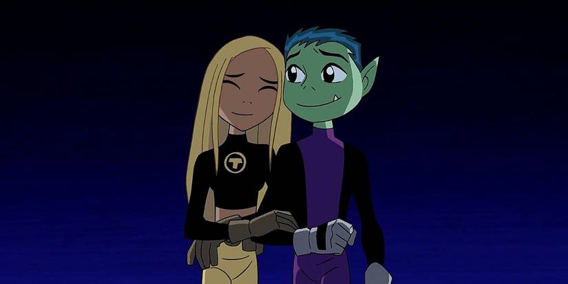 Terra with her arm linked with Beast Boy in Teen Titans