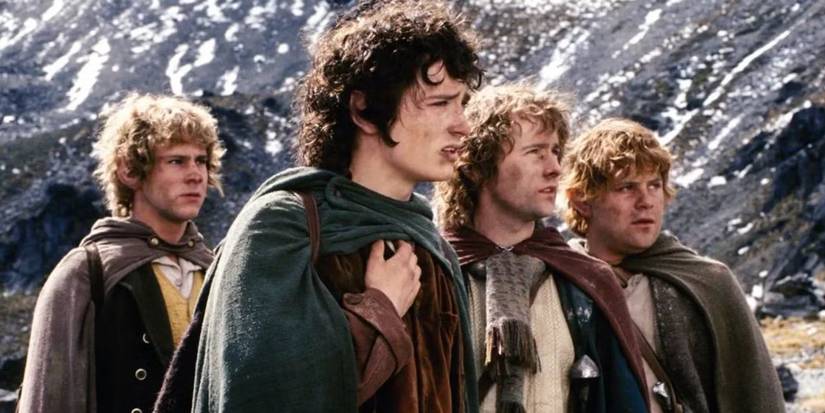A still from 'The Fellowship of the Ring' of Sam (Sean Astin), Frodo (Elijah Wood), Pippin (Billy Boyd), and Merry (Dominic Monaghan) starring into the distance..
