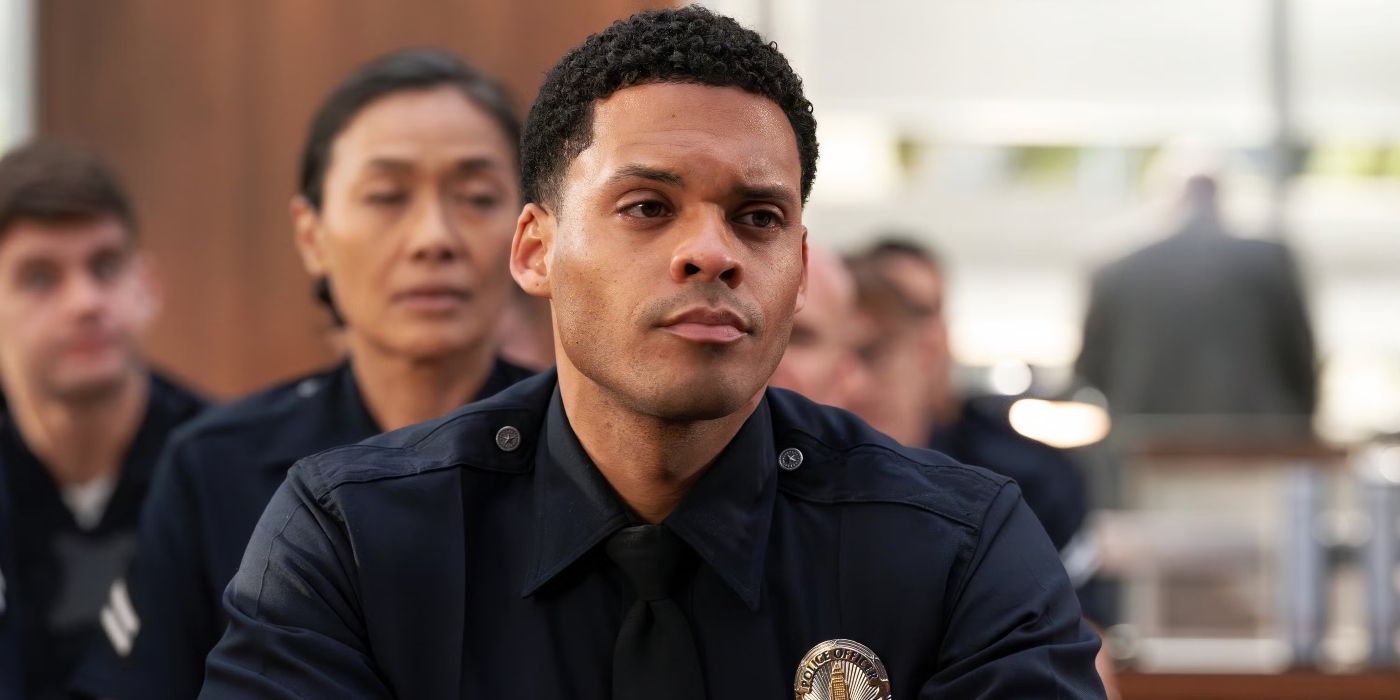 Deric Augustine as Miles, in police uniform, in &lsquo;The Rookie&rsquo;