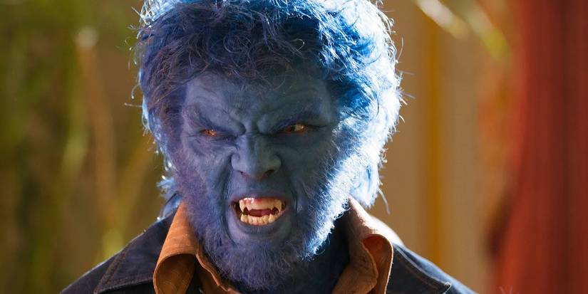 Nicholas Hoult as Beast glaring with his fangs bared in X-Men Days of Future Past