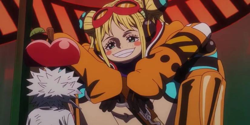 York with a gun smirking at Vegapunk in One Piece