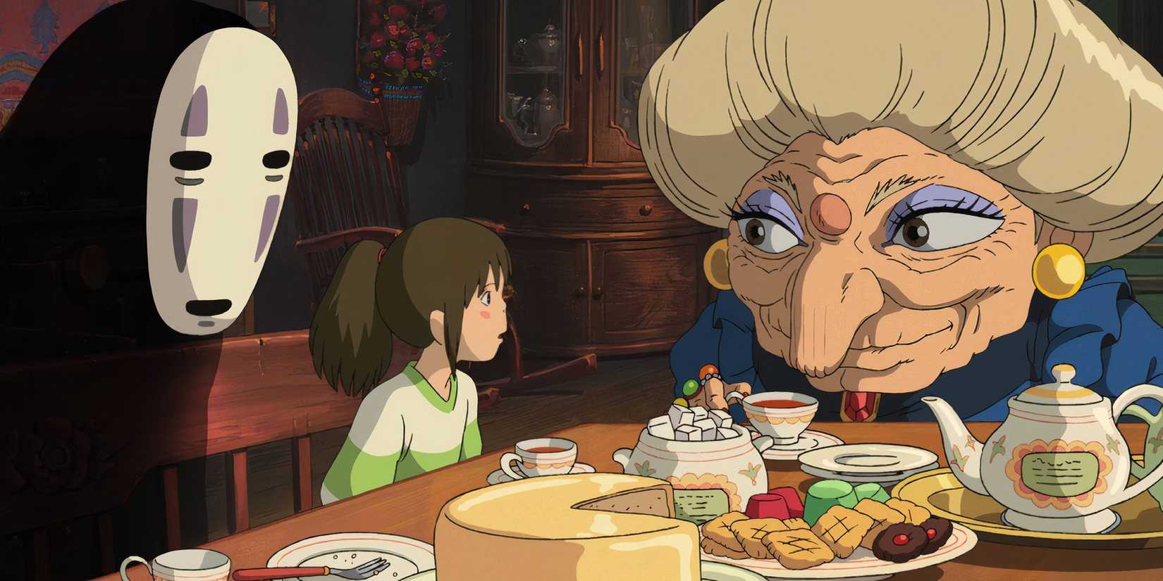 Zeniba and Chihiro sitting at the table together in Spirited Away