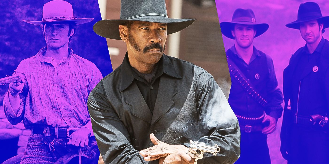 Blended image showing characters from Paint Your Wagon, The Magnificent Seven, and Texas Rangers