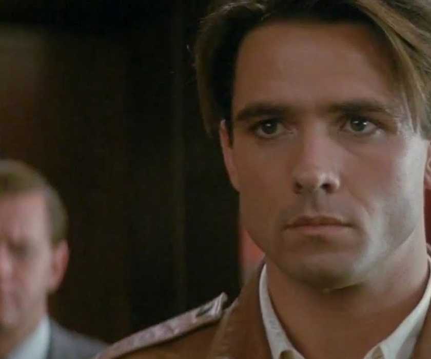 Billy Campbell looking serious in The Rocketeer