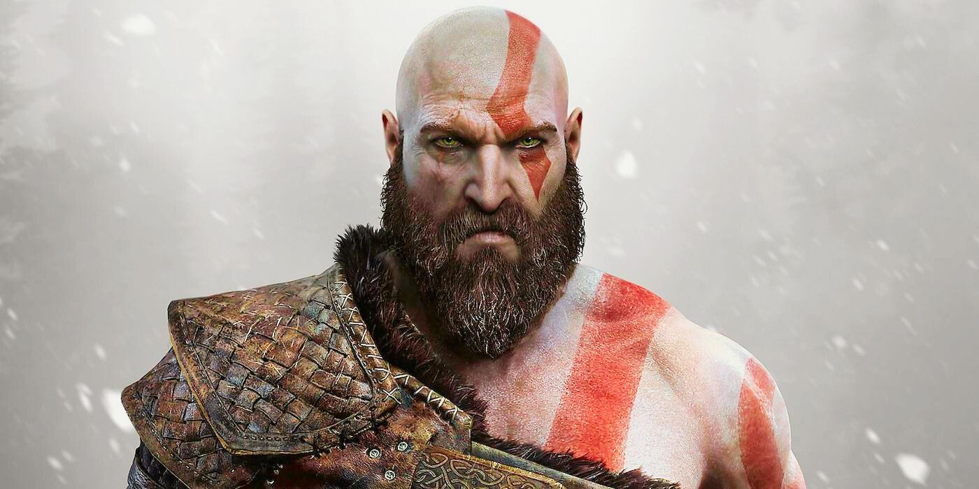Kratos looking at the viewer in God of War