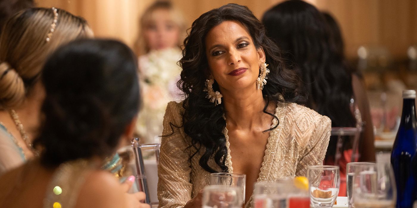 Poorna Jagannathan sits at a fancy restaurant in Deli Boys