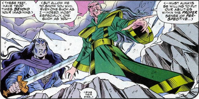 Garbha-Hsien standing on an icy cliff in Marvel Comics