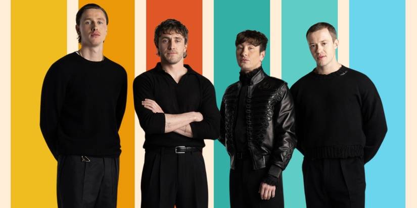 Harris Dickinson, Paul Mescal, Barry Keoghan, and Joseph Quinn as The Beatles