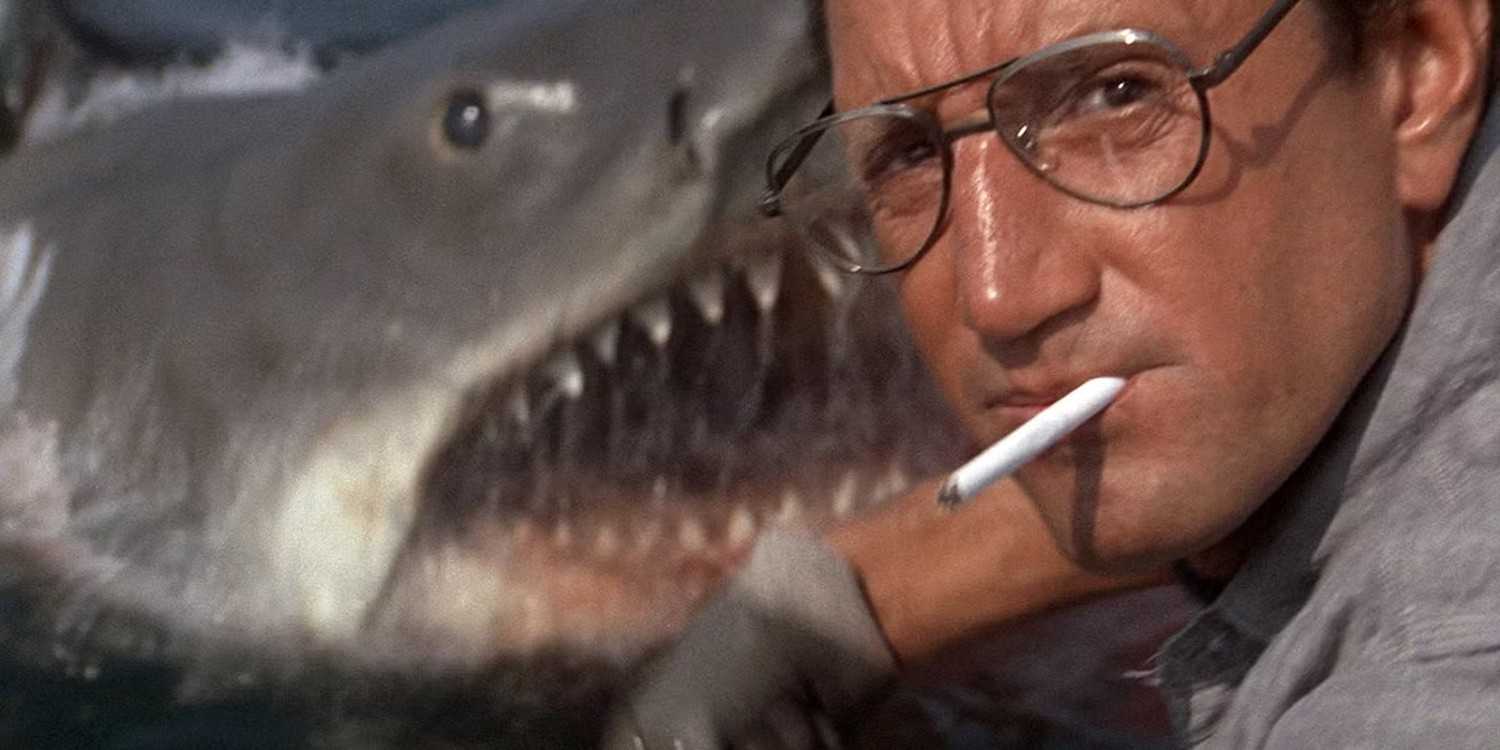 The shark appears as Chief Martin Brody (Roy Scheider) throws chum into the water in 'Jaws'