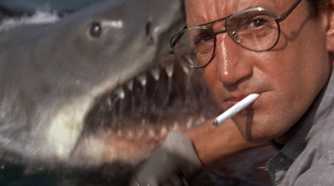 The shark appears as Chief Martin Brody (Roy Scheider) throws chum into the water in 'Jaws'
