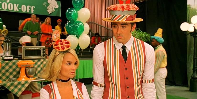 Olive Snook and Ned the Piemaker wearing matching baking outfits with pie hats in 'Pushing Daisies' Season 2.