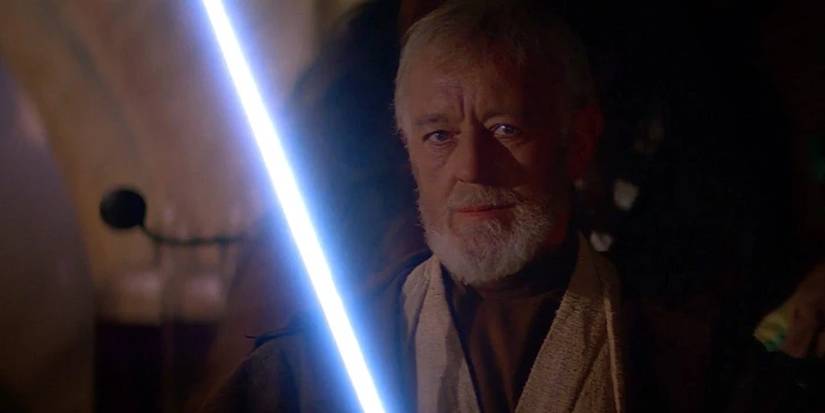 Obi-Wan Kenobi (Sir Alec Guinness) after the fight in a Tatooine cantina in Star Wars: Episode IV - A New Hope.