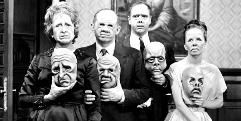 The Harper family looking grotesque after unmasking in The Twilight Zone's "The Masks."