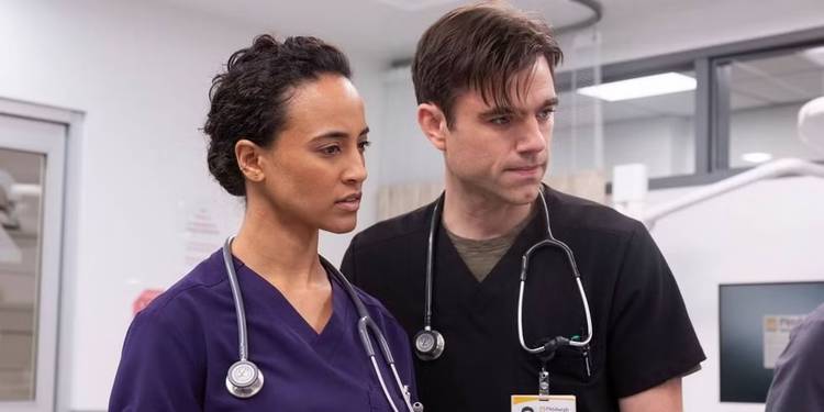 Dr. Garcia and Dr. Langdon stand side by side in 'The Pitt'