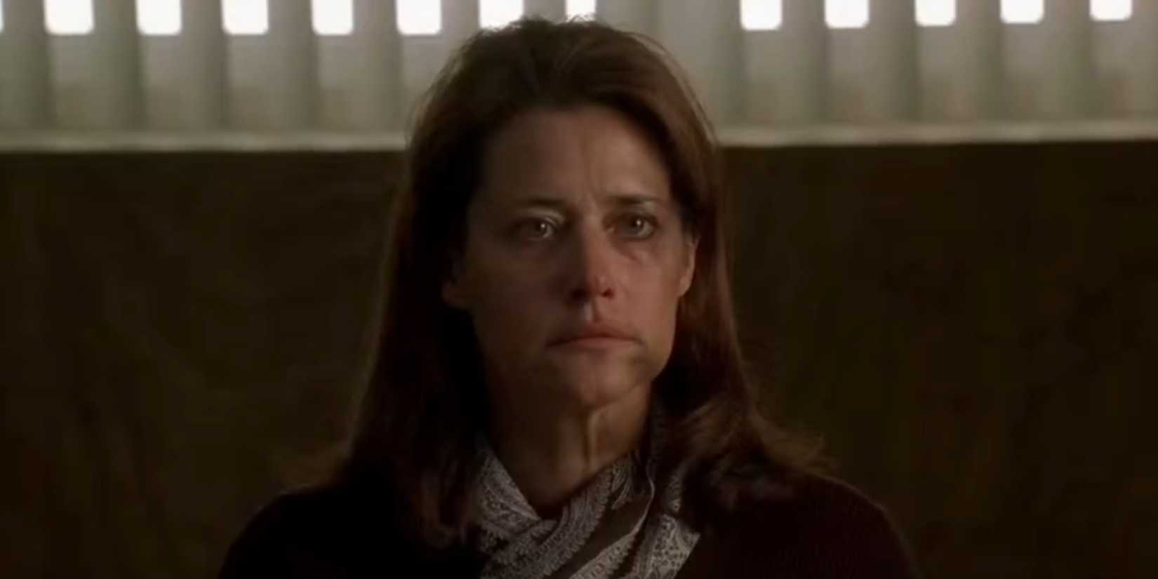Dr. Melfi in her office after being attacked in season 3 of The Sopranos - Employee of the Month (2001)