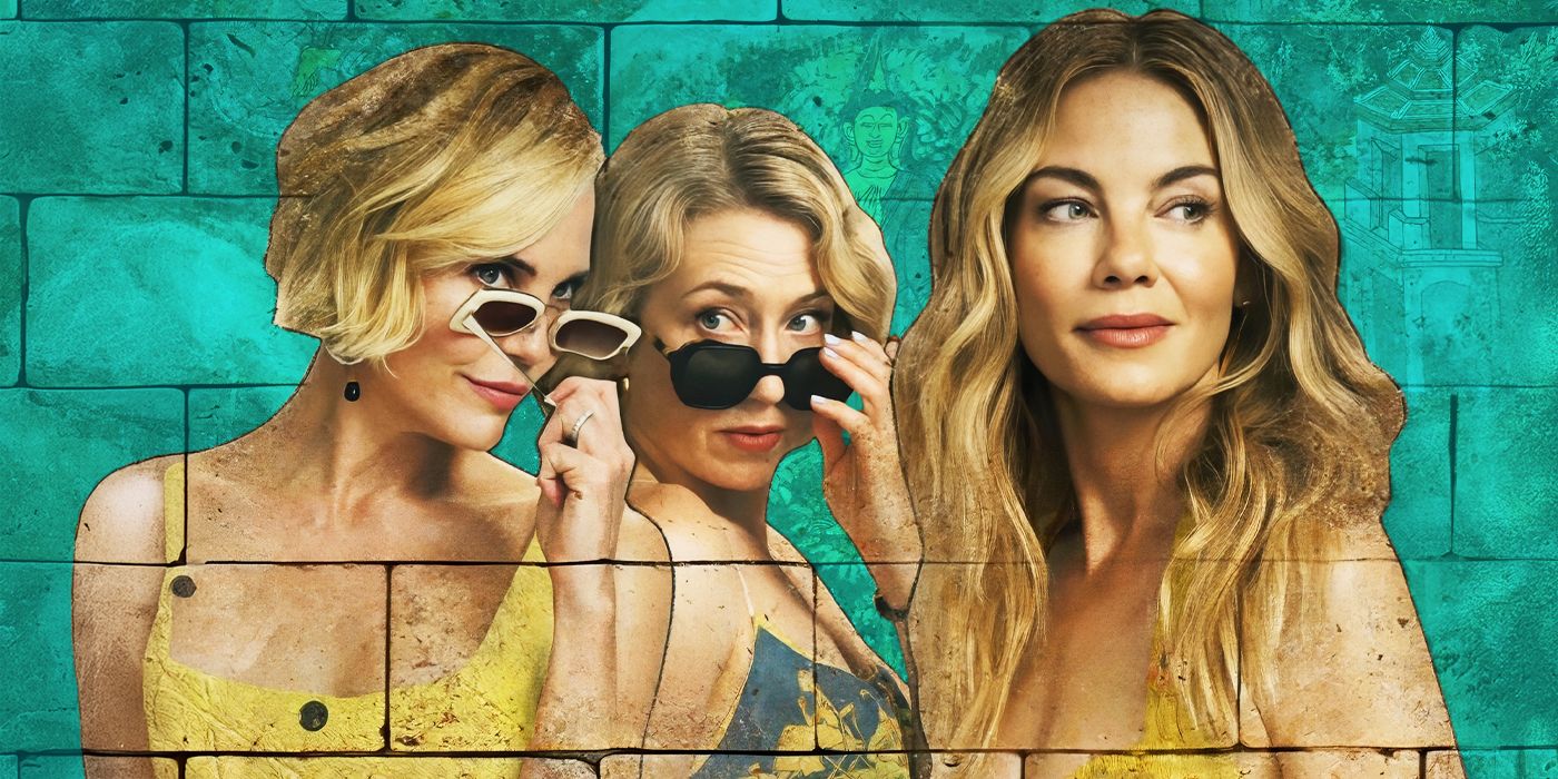 Leslie Bibb, Carrie Coon, and Michelle Monaghan together from The White Lotus.