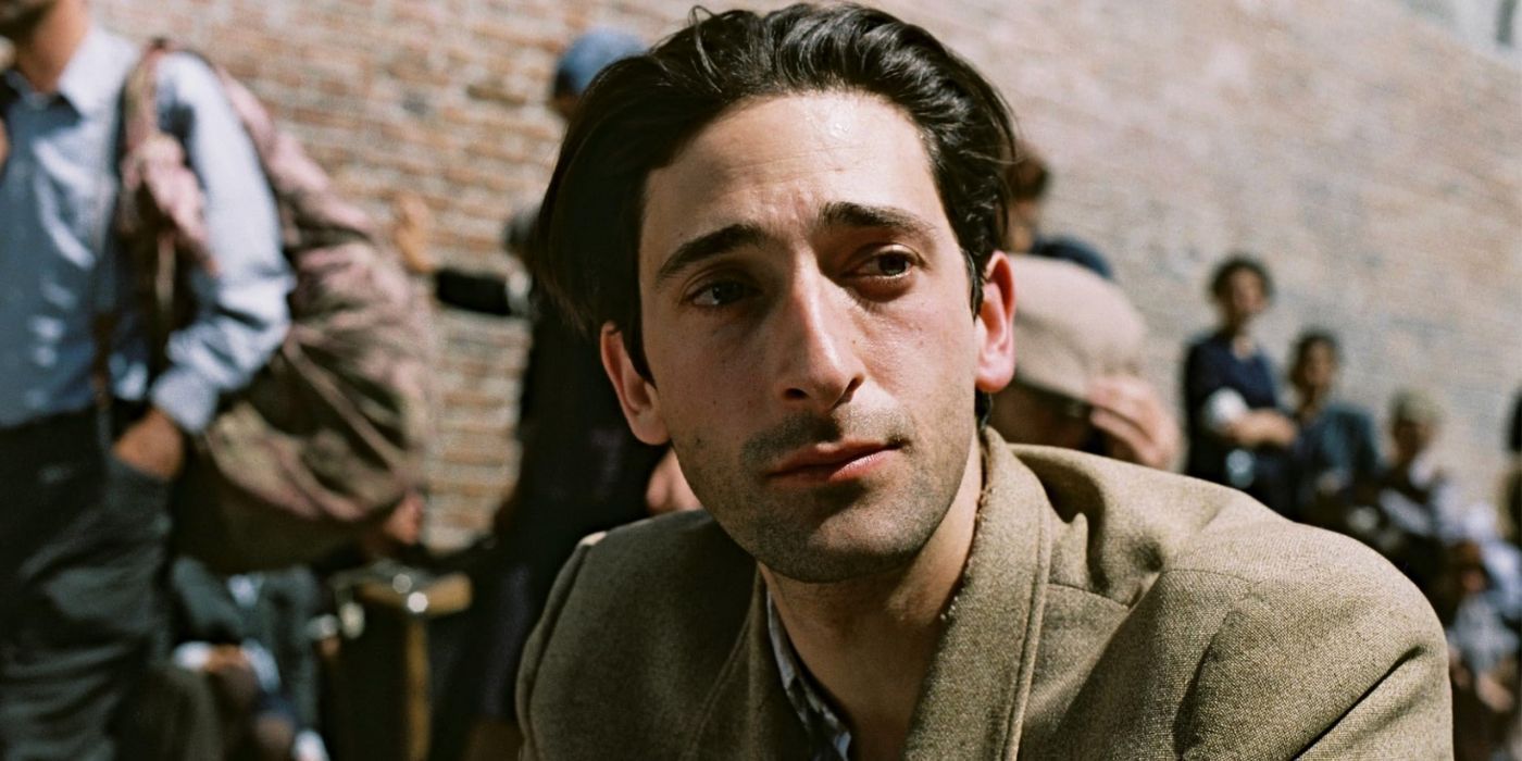 Adrien Brody looking to the distance in The Pianist