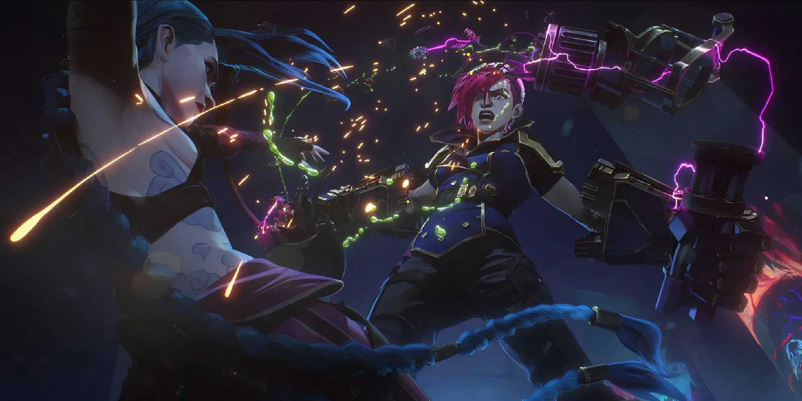V and Jinx in Arcane fighting.