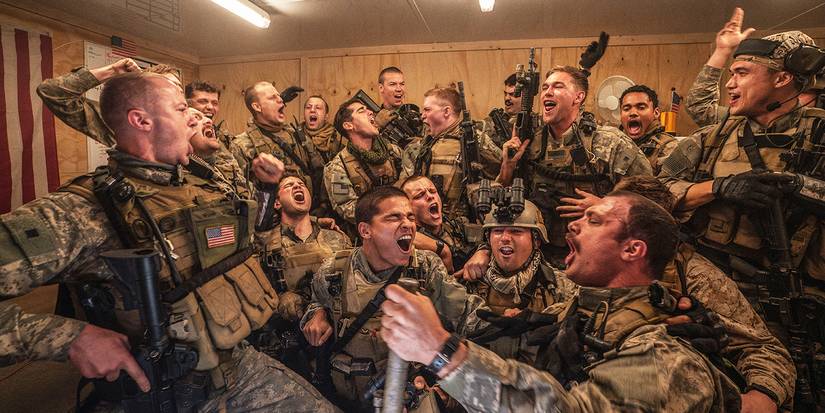 The soldiers in 'Warfare' celebrating
