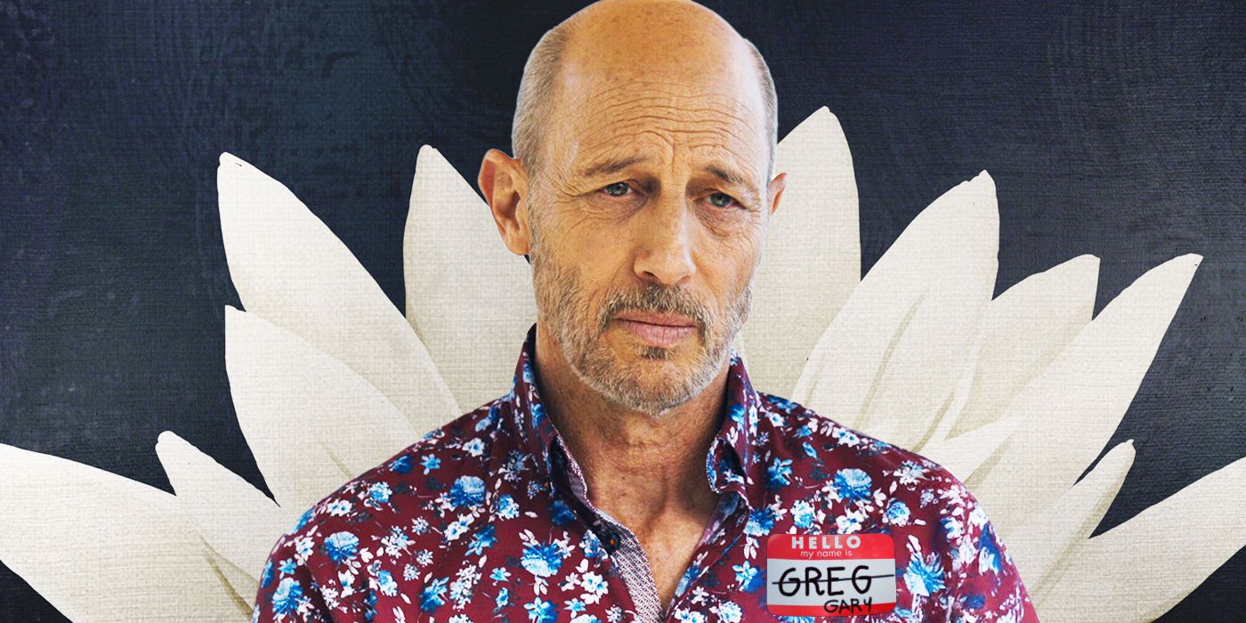 Jon Gries as Greg/Gary from The White Lotus with a name tag on 