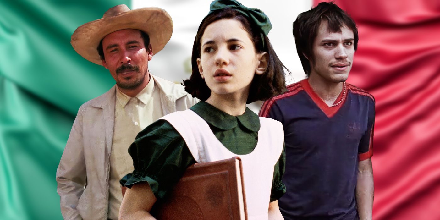 Blended image showing characters from Herod's Law, Pan's Labyrinth, and Amores Perros