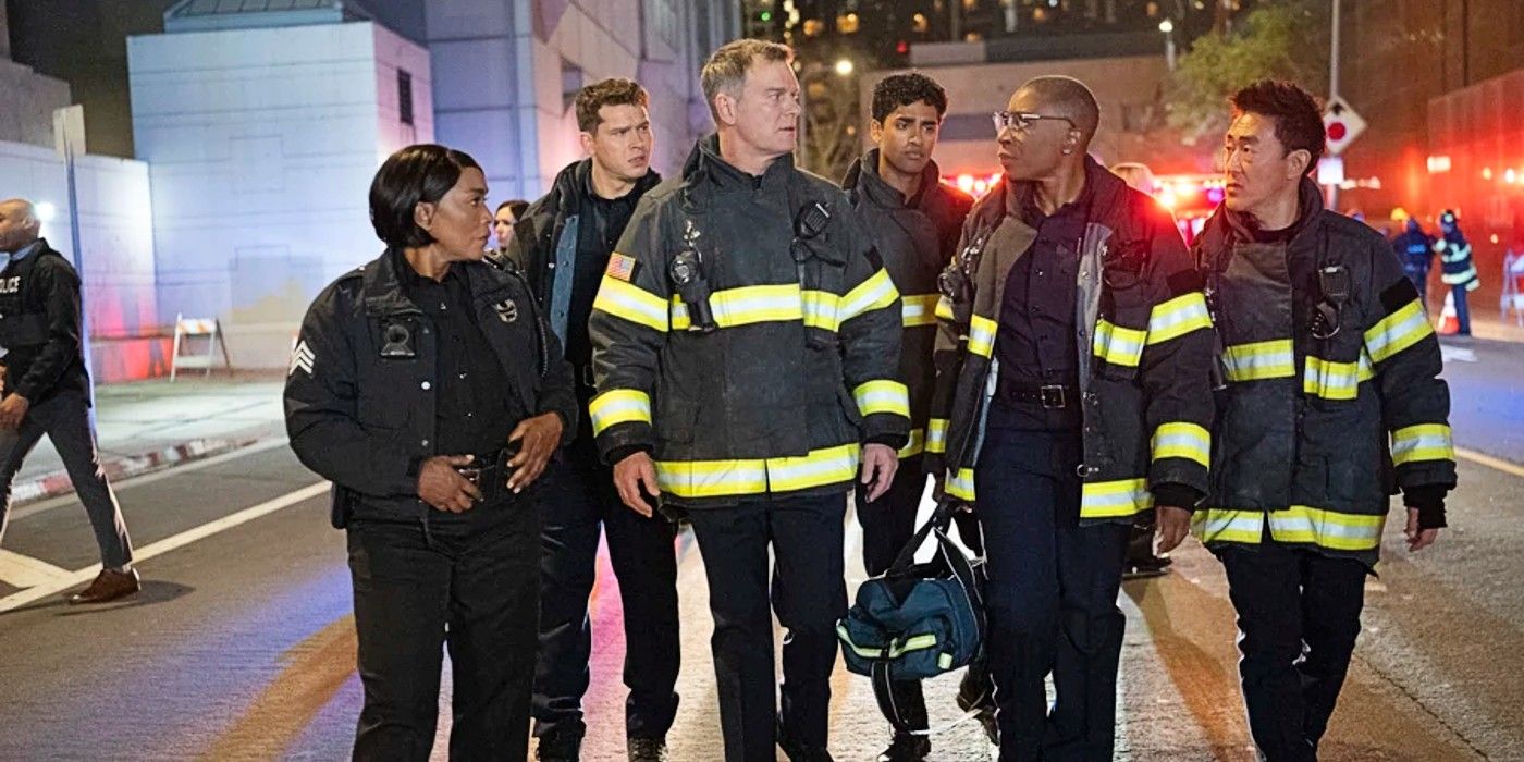 Athena, Buck, Bobby, Ravi, Hen, and Chimney on duty together in 9-1-1 Season 8.