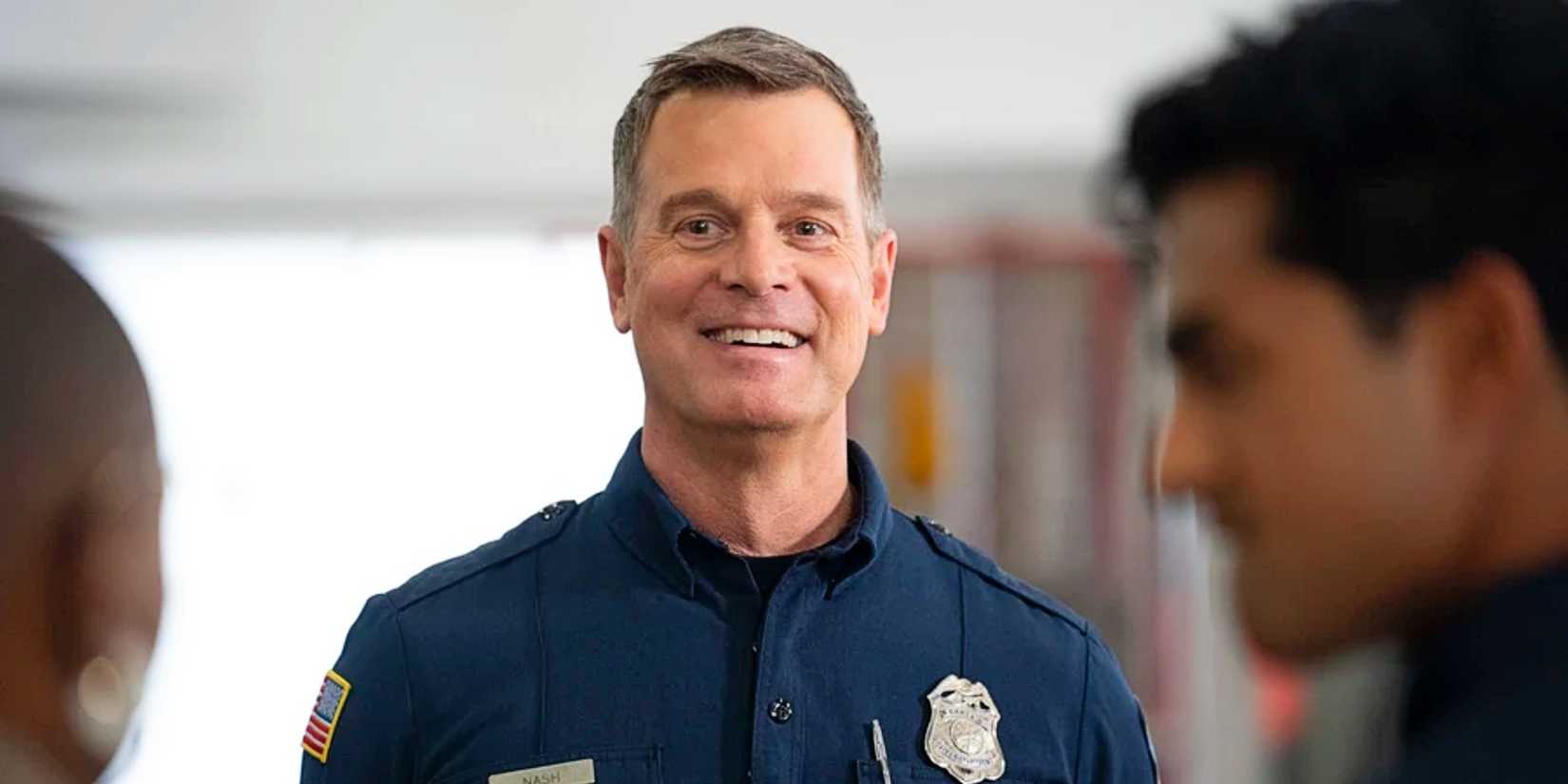 Bobby Nash smiling at Ravi and Hen in 9-1-1 Season 8