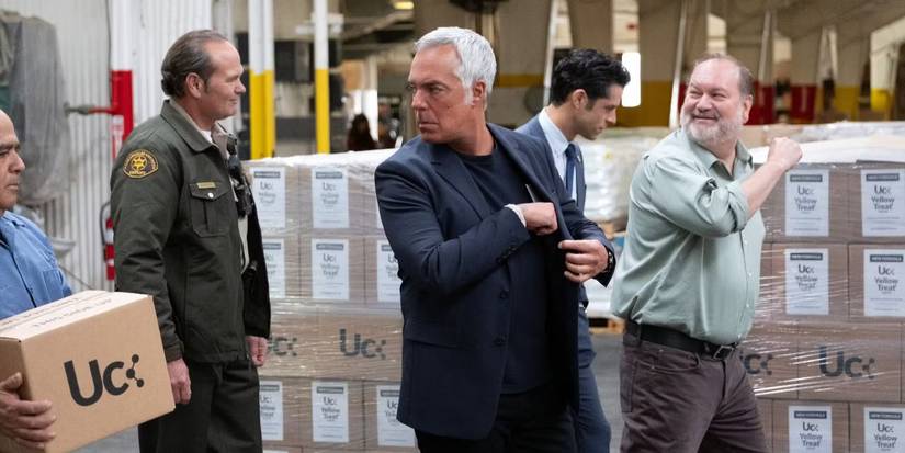 Titus Wellver as Harry Bosch, with Miles Gaston Villanueva as Perry Lopez and Chris Bauer as Sheriff Garrity in Bosch: Legacy.