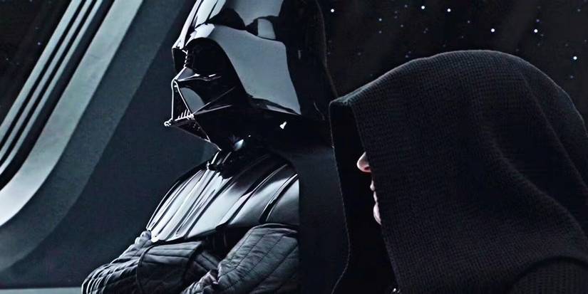 Darth Vader (Hayden Christensen) and Darth Sidious (Ian McDiarmid) stand side by side in Star Wars: Revenge of the Sith