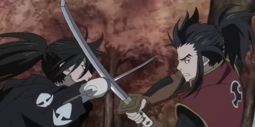 Hyakkimaru and Tahomaru clashing swords in Dororo