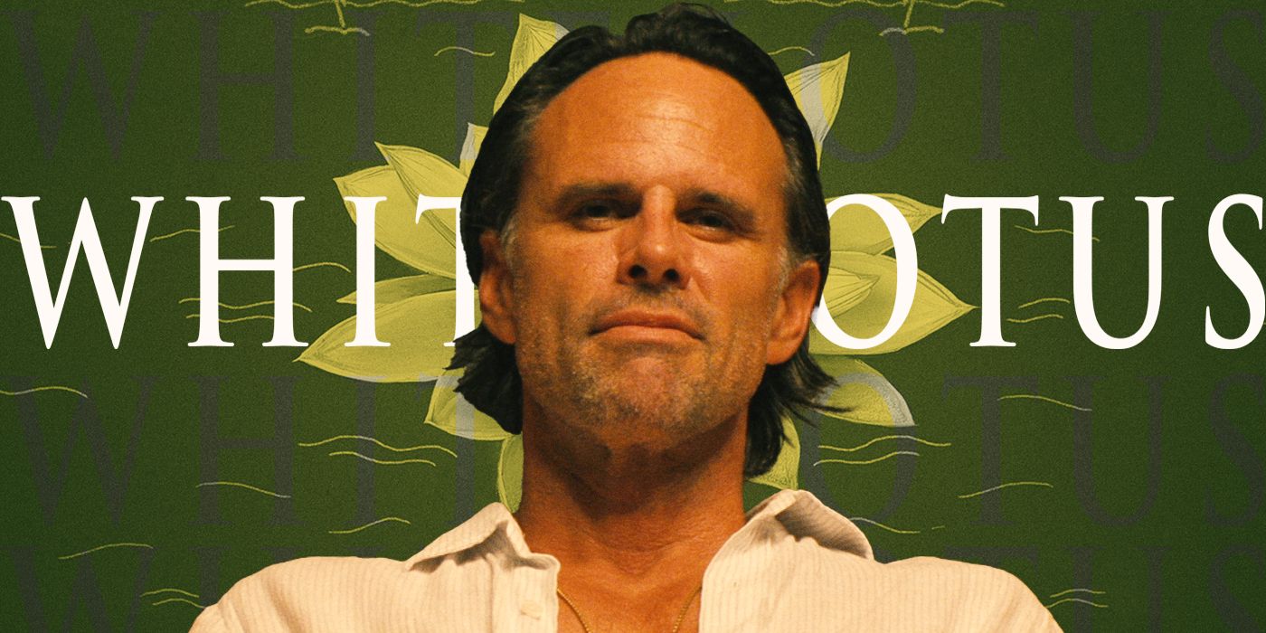 Custom image of Walton Goggins as Rick in 'The White Lotus' with the series title behind him.