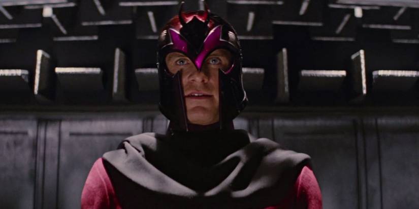 Erik (Michael Fassbender) as Magneto wearing his helmet in X-Men: First Class