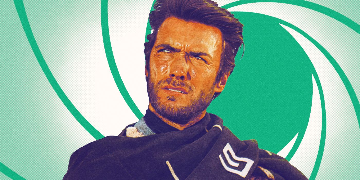 A custom image of Clint Eastwood from Fistful of Dollars in front of a swirled green and white background. 