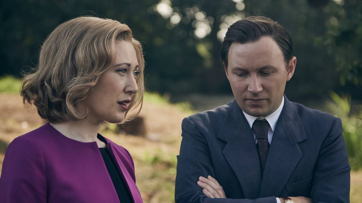 Melissa Johns speaks to a stern Bradley Hall in Grantchester Season 10