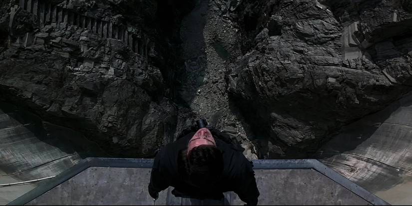 Pierce Brosnan, as James Bond in GoldenEye, prepares to bungee jump