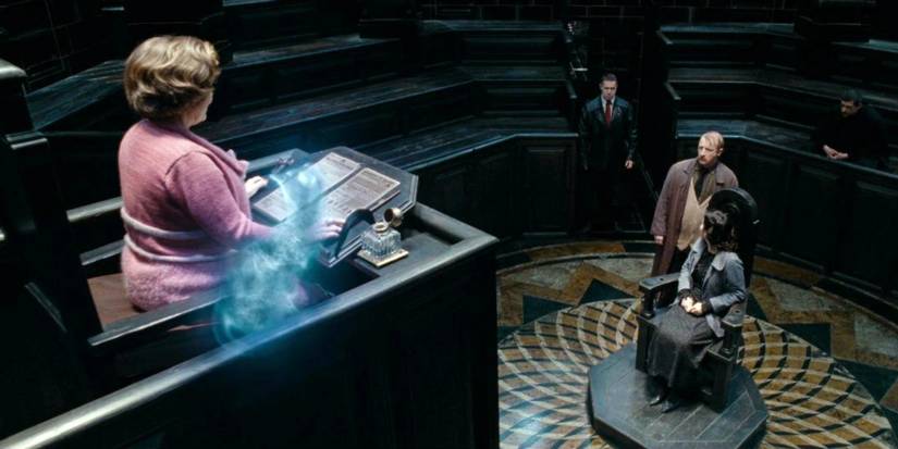 Mary Elizabeth Cattermole sits in a chair, on trial in Harry Potter and the Deathly Hallows Part 1.