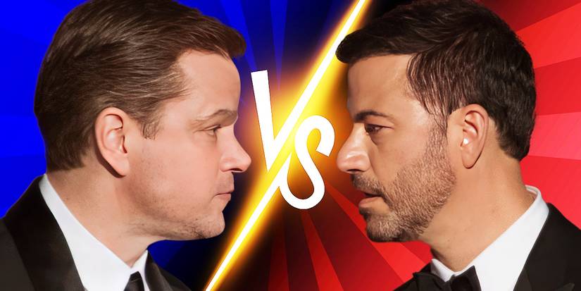 Matt Damon and Jimmy Kimmel, facing each other off.