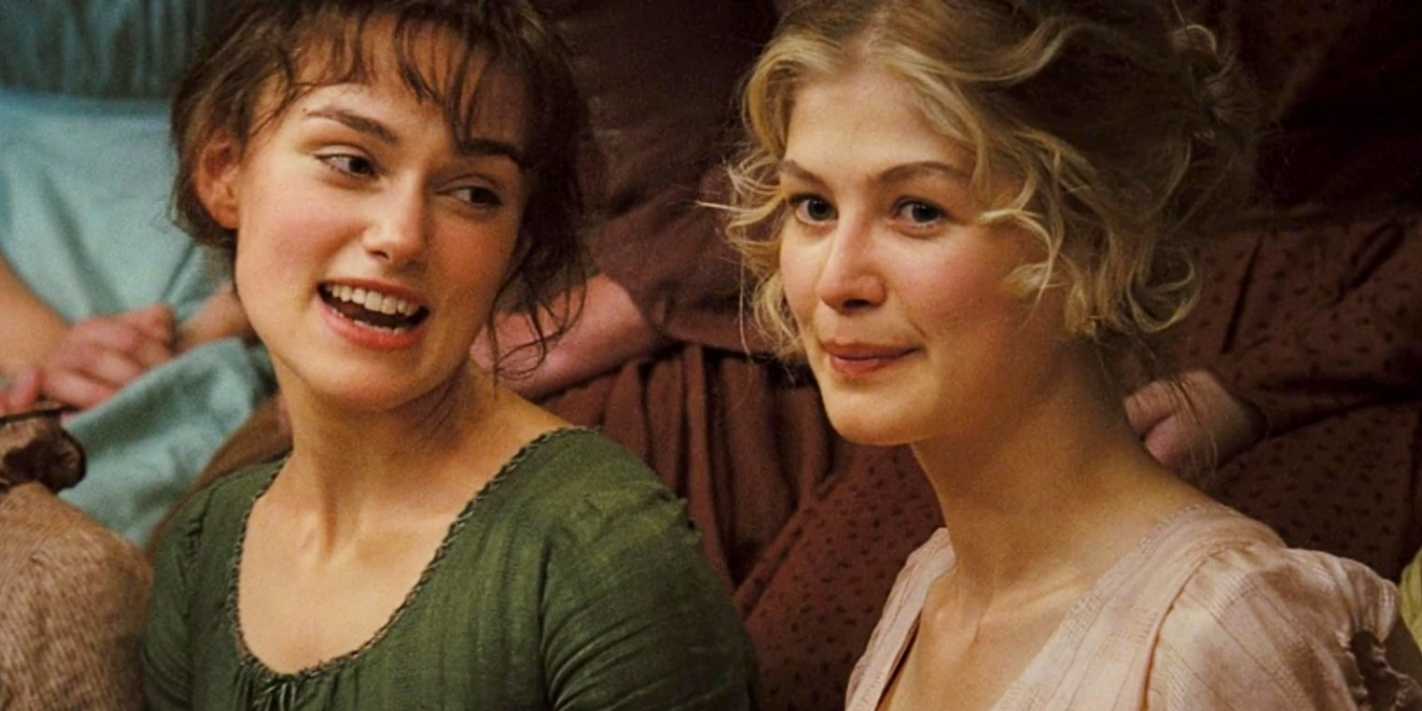 Lizzie Bennet and Jane Bennet talking at a country ball in Pride and Prejudice 2005.