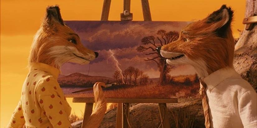 Felicity Fox and Mr. Fox standing in front of a painting in Fantastic Mr. Fox